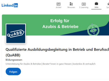 Social Media in ESF+-Projekten: QuABB bei LinkedIn Screenshot des Profils von QuABB auf LinkedIn